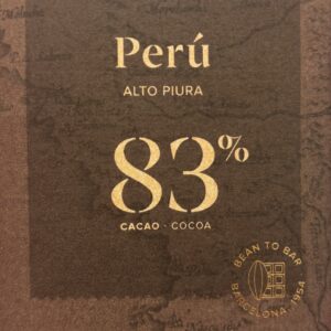 Front Packaging of Blanxart Peru 83% Cacao in brown packaging