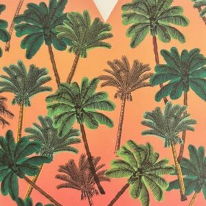 Compartes Chocolate 'California Love' with 73% Dark Chocolate Pretzels. Front Packaging with pink and orange background and many palm trees in the foreground.