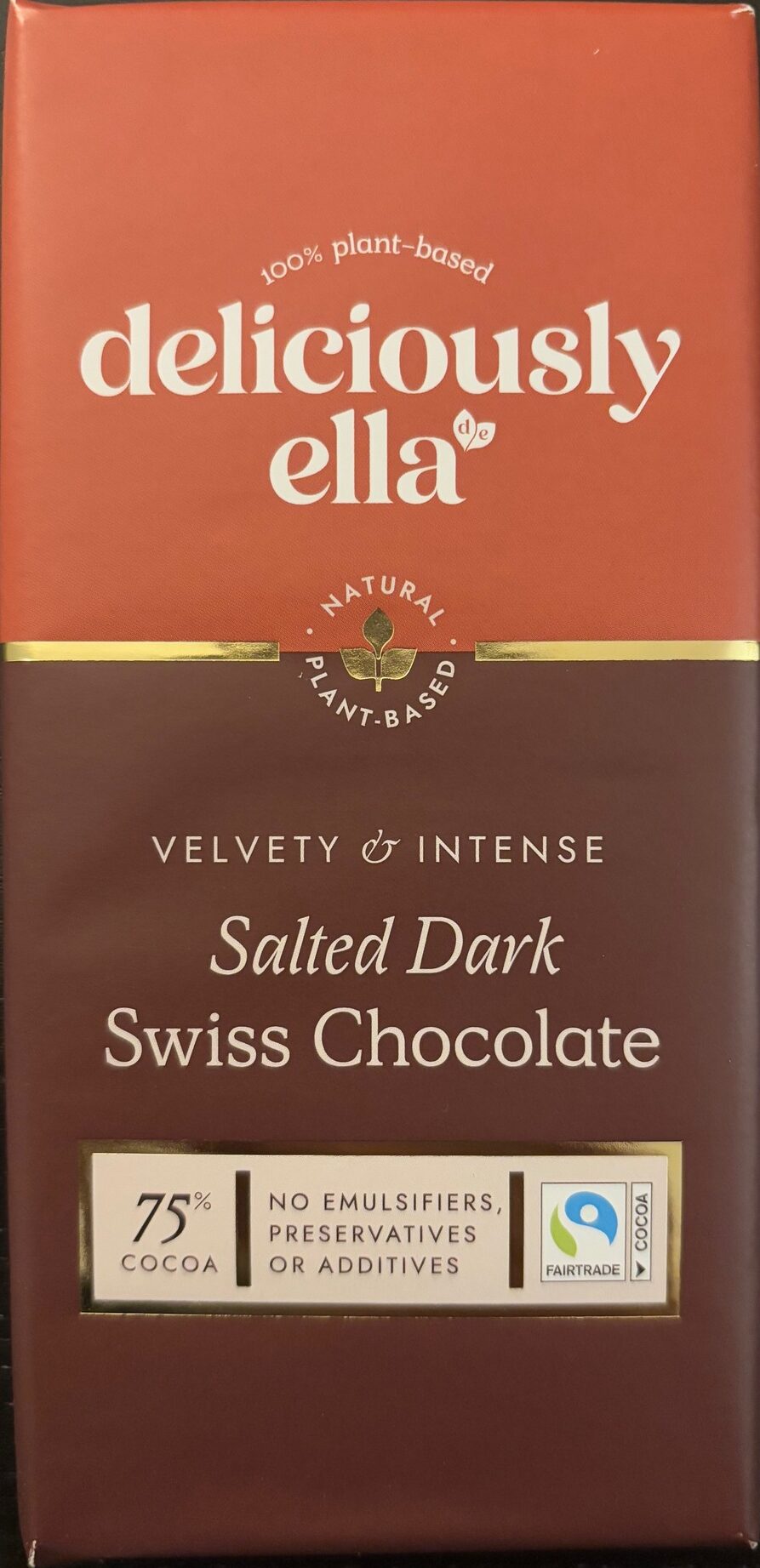 Dark chocolate bar from Deliciously Ella - Salted Dark Swiss Chocolate with 75% cocoa