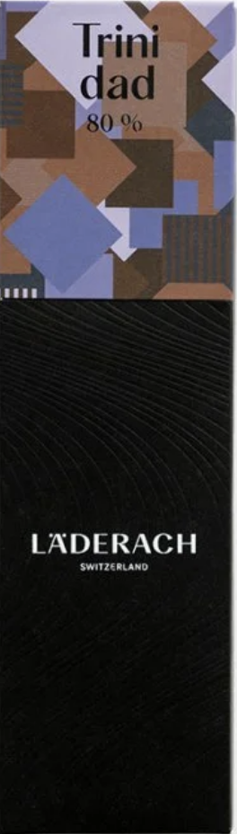 Front packaging of Läderach Trinidad 80% Dark Chocolate