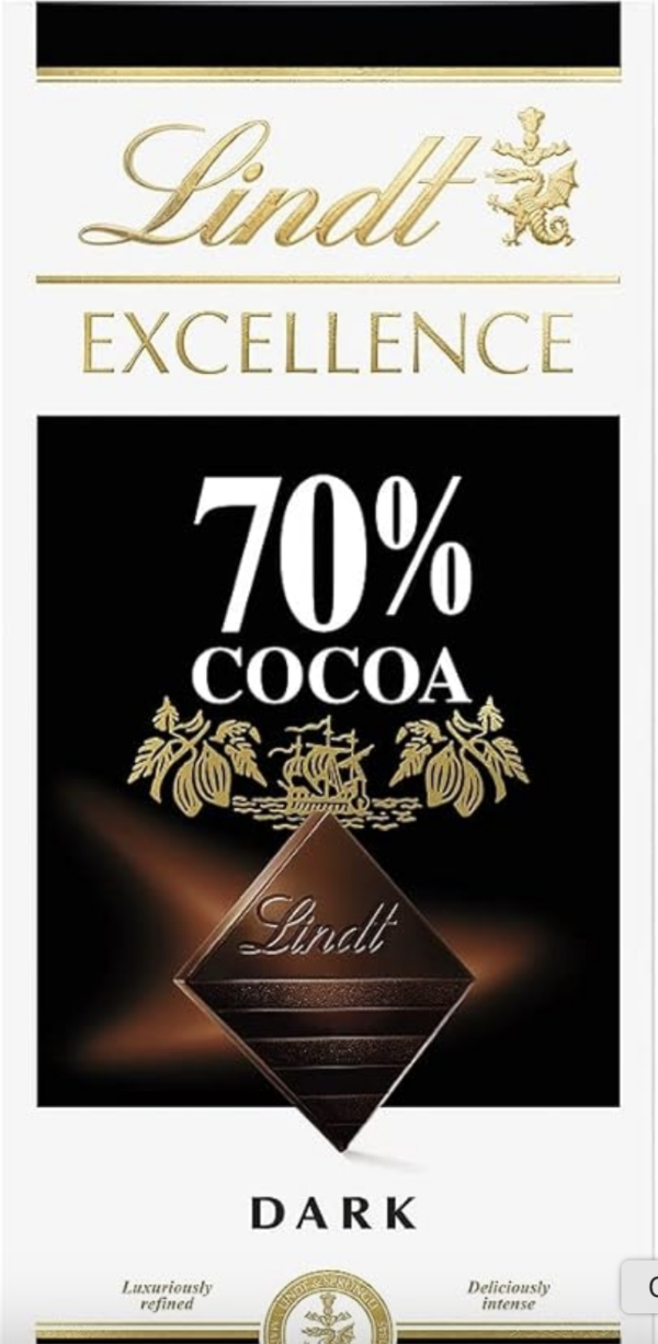 Front packaging of Lindt Dark 70% Dark Chocolate