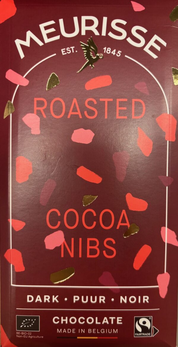 Front packaging of Meurisse Roasted Cocoa Nibs 73%