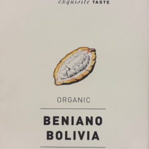 Front packaging of Oialla Bolivia Organic Dark Chocolate 100%. White background with a cacao bean in the center.