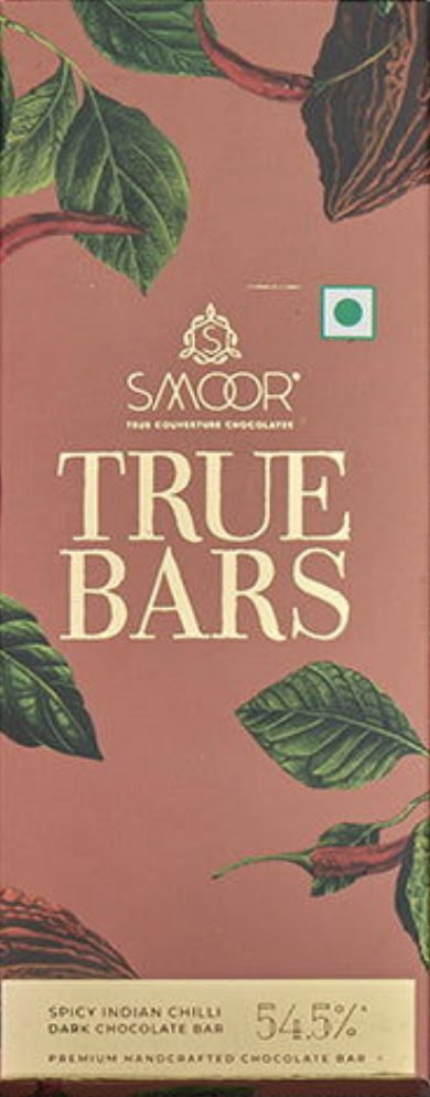 Smoor Chcocolate bar with packaging that has mint leaves on top of peach colored packaging